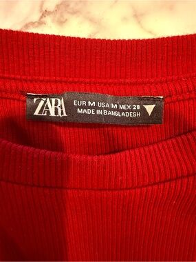 ZARA Burgundy Red Ribbed Crewneck Cotton Ruched Bodycon Dress